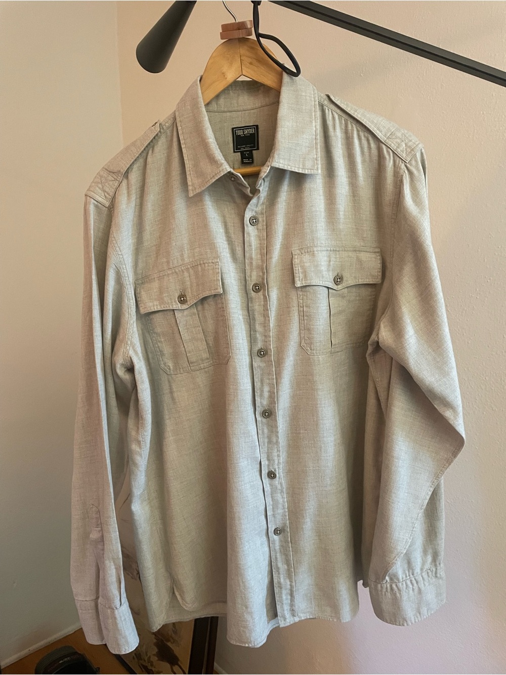 Todd Snyder Light Gray Wool-Cotton Blend Button-Down Shirt